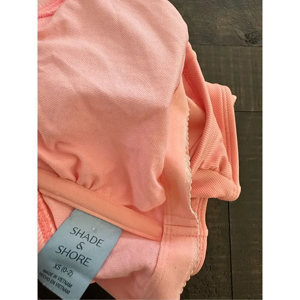 🌸 Shade & Shore Coral Pink Strapless Ribbed One Piece Swimsuit Size XS New